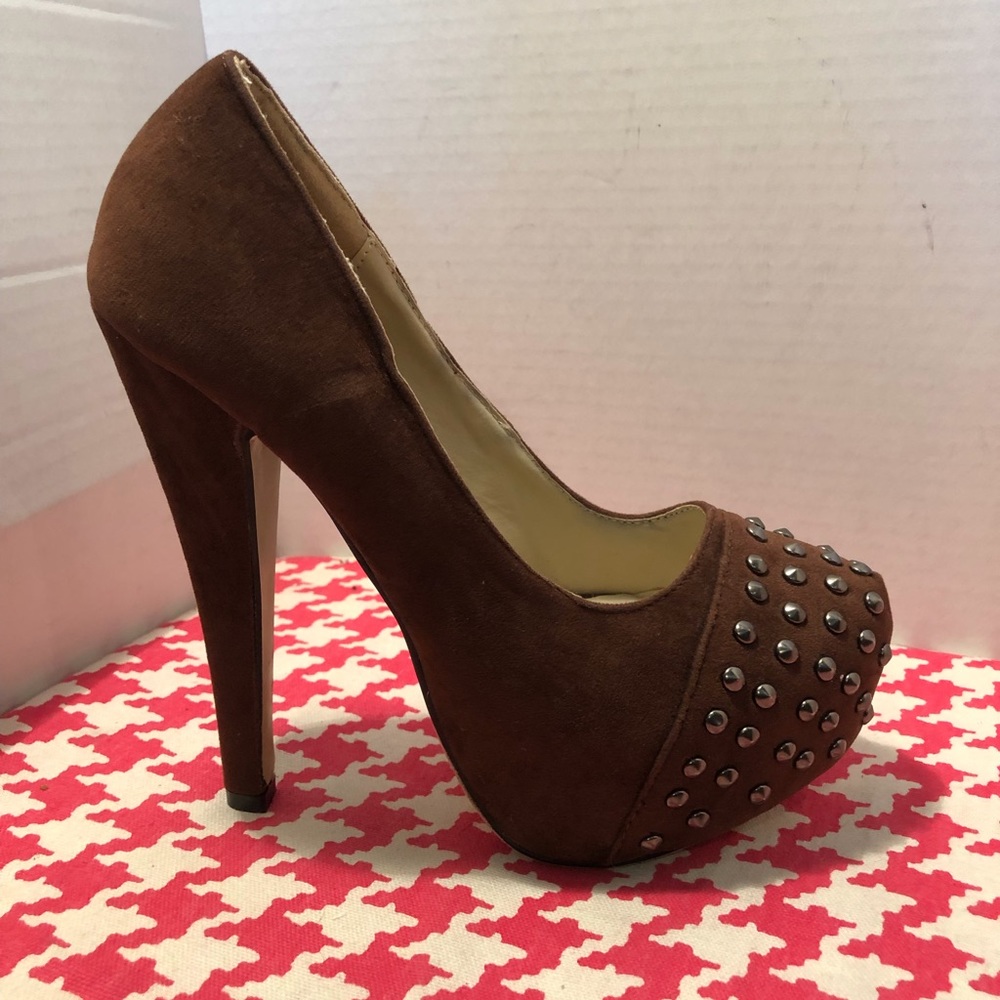 Pazzle Brown Studded Faux Suede Heels